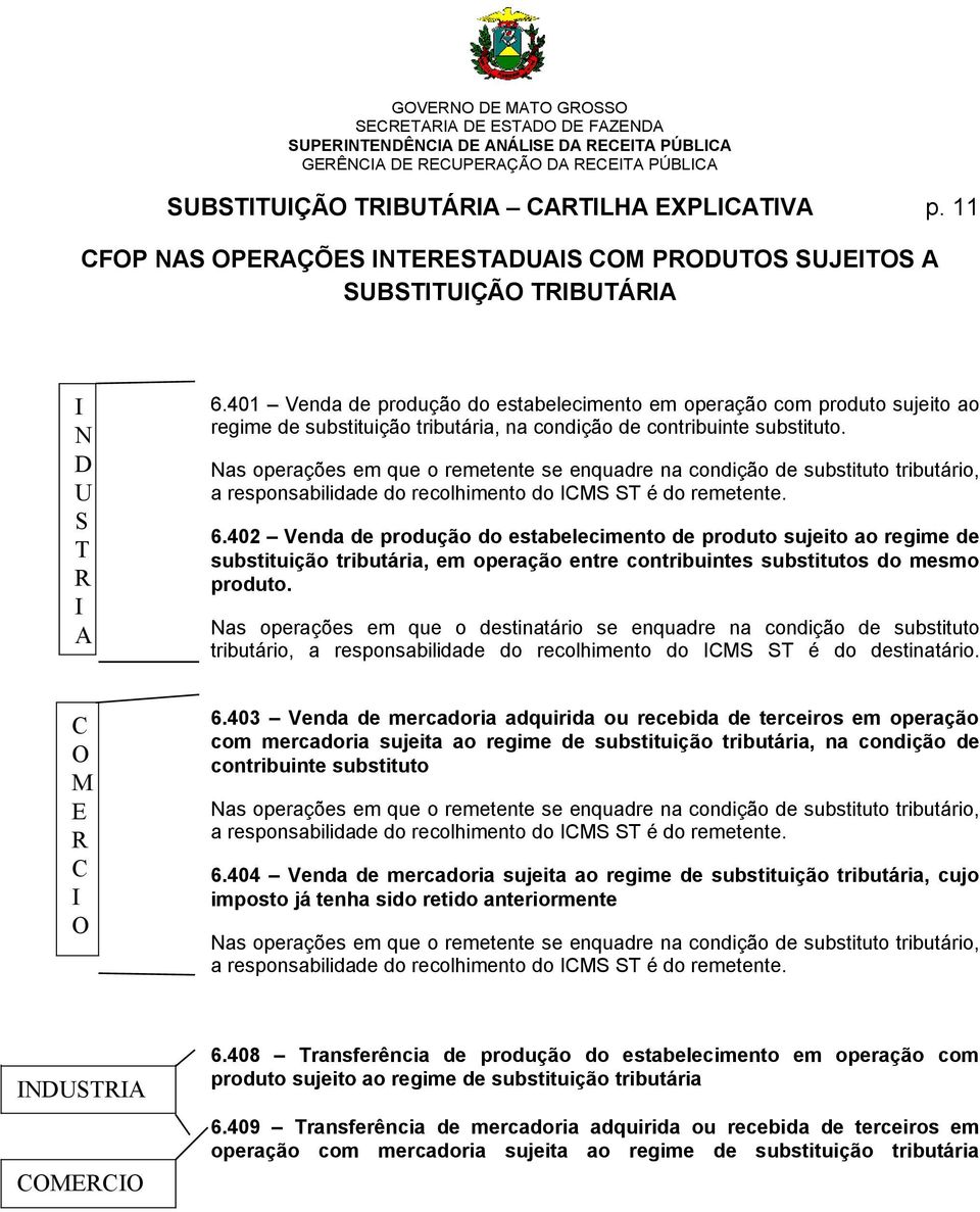 Nas operações em que o remetente se enquadre na condição de substituto tributário, a responsabilidade do recolhimento do ICMS ST é do remetente. 6.