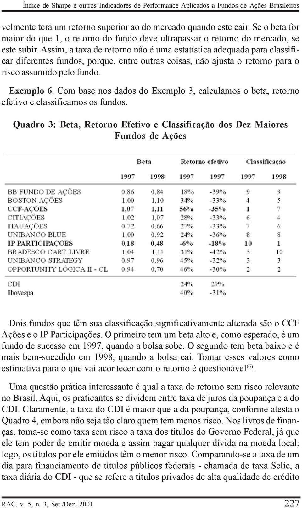 Assim, a taxa de etono não é uma estatística adequada paa classifica difeentes fundos, poque, ente outas coisas, não ajusta o etono paa o isco assumido pelo fundo. Exemplo 6.