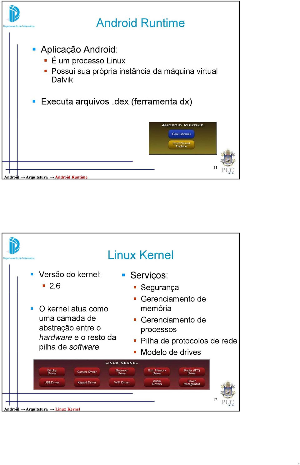 6 O kernel atua como uma camada de abstração entre o hardware e o resto da pilha de software Serviços: Segurança