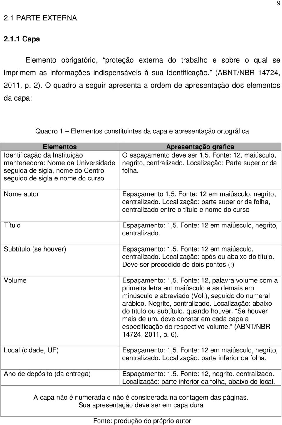 da Universidade seguida de sigla, nome do Centro seguido de sigla e nome do curso Nome autor Título Subtítulo (se houver) Volume Local (cidade, UF) Ano de depósito (da entrega) Apresentação gráfica O