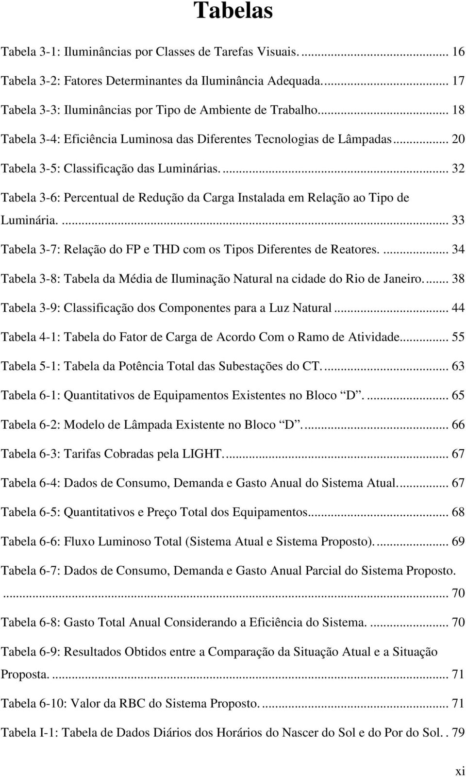 ... 32 Tabela 3-6: Percentual de Redução da Carga Instalada em Relação ao Tipo de Luminária.... 33 Tabela 3-7: Relação do FP e THD com os Tipos Diferentes de Reatores.