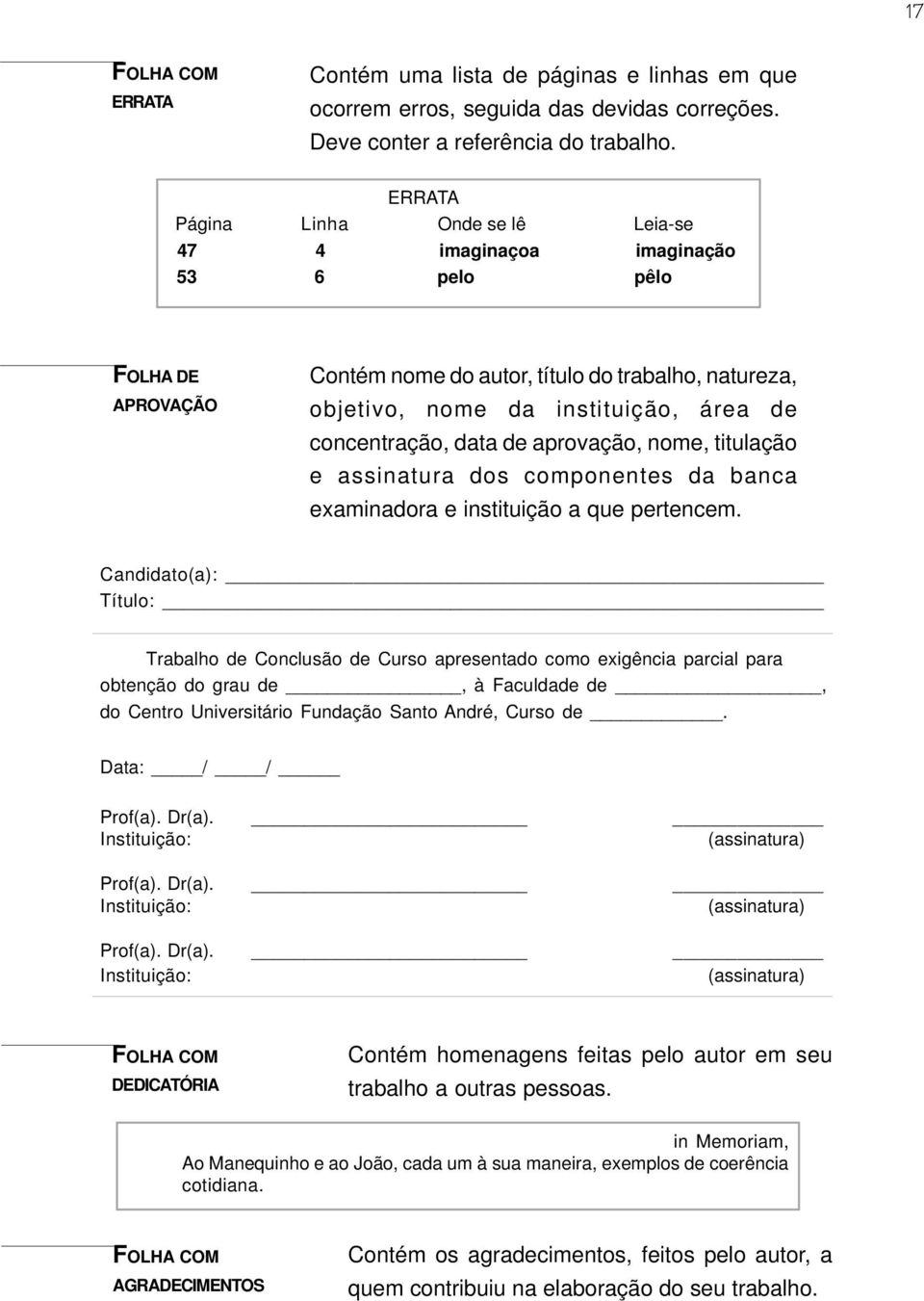 concentração, data de aprovação, nome, titulação e assinatura dos componentes da banca examinadora e instituição a que pertencem.