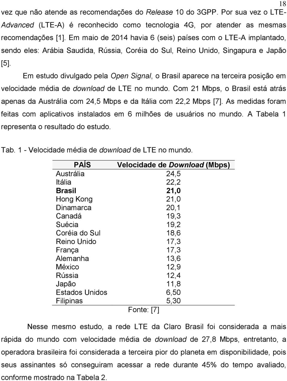 Em estudo divulgado pela Open Signal, o Brasil aparece na terceira posição em velocidade média de download de LTE no mundo.