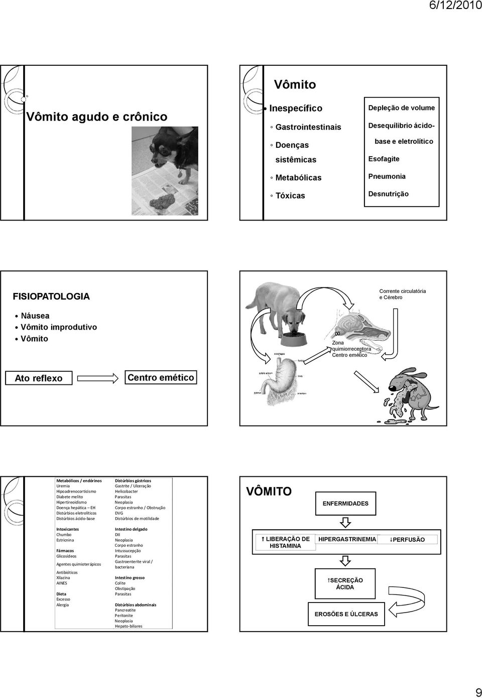 Hipertireoidismo Doença hepática EH Distúrbios eletrolíticos Distúrbios ácido-base Distúrbios gástricos Gastrite / Ulceração Helicobacter Parasitas Neoplasia Corpo estranho / Obstrução DVG Distúrbios