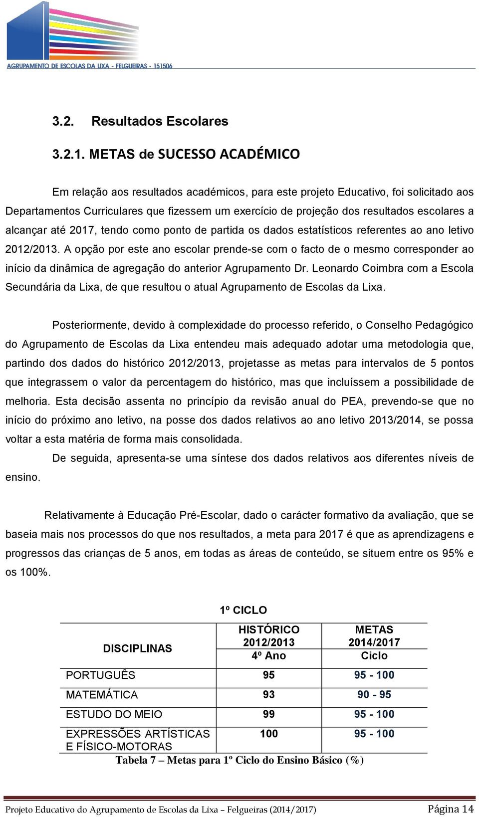 escolares a alcançar até 2017, tendo como ponto de partida os dados estatísticos referentes ao ano letivo 2012/2013.