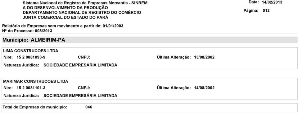 13/08/2002 MARIMAR CONSTRUCOES LTDA 15