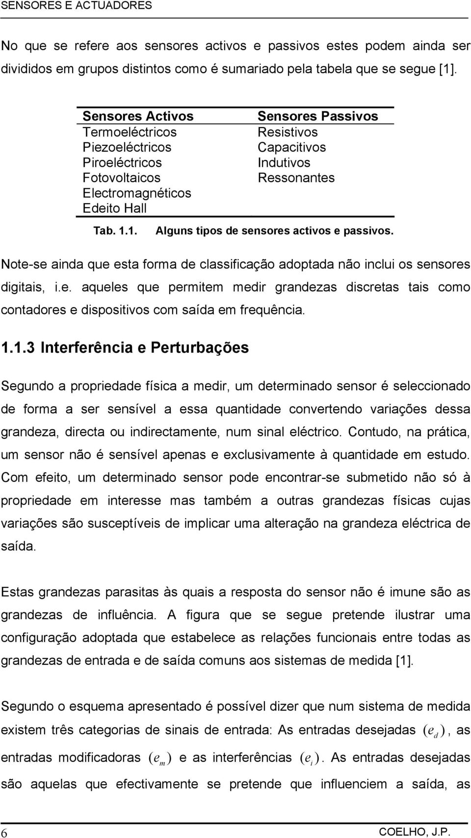 1. Sensores Passivos Resistivos Capacitivos Indutivos Ressonantes Alguns tipos de sensores activos e passivos.