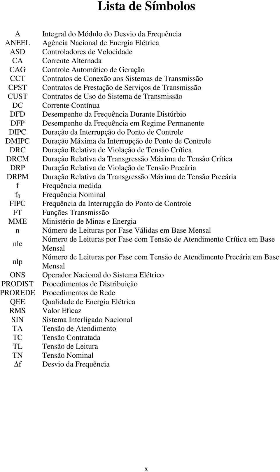 Frequência Durante Distúrbio DFP Desempenho da Frequência em Regime Permanente DIPC Duração da Interrupção do Ponto de Controle DMIPC Duração Máxima da Interrupção do Ponto de Controle DRC Duração