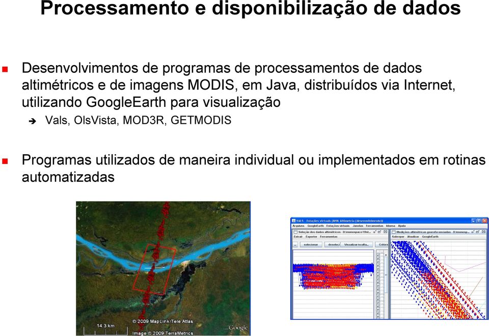 via Internet, utilizando GoogleEarth para visualização Vals, OlsVista, MOD3R,