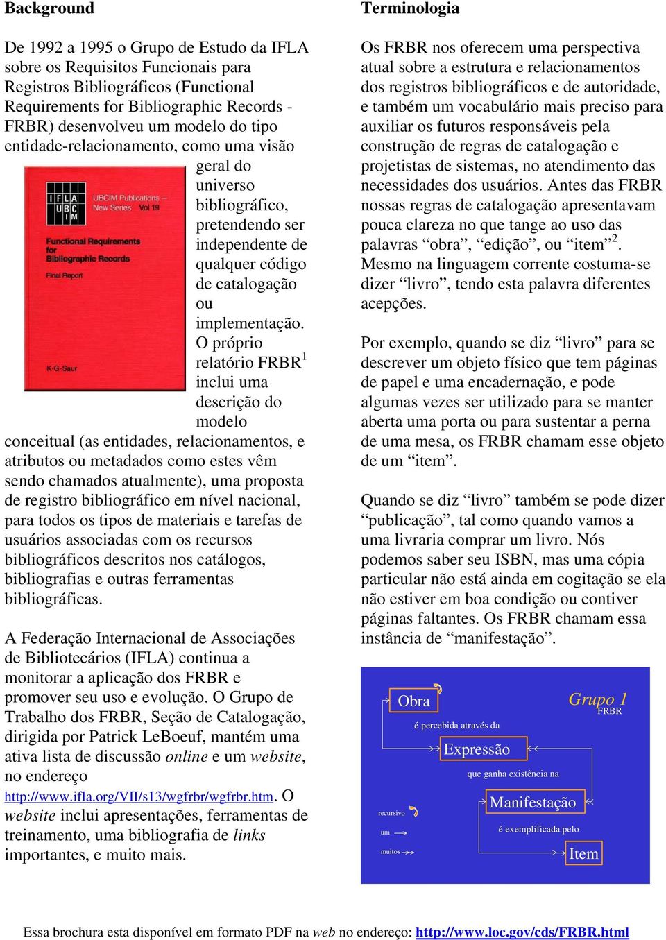 O próprio relatório FRBR 1 inclui uma descrição do modelo conceitual (as entidades, relacionamentos, e atributos ou metadados como estes vêm sendo chamados atualmente), uma proposta de registro