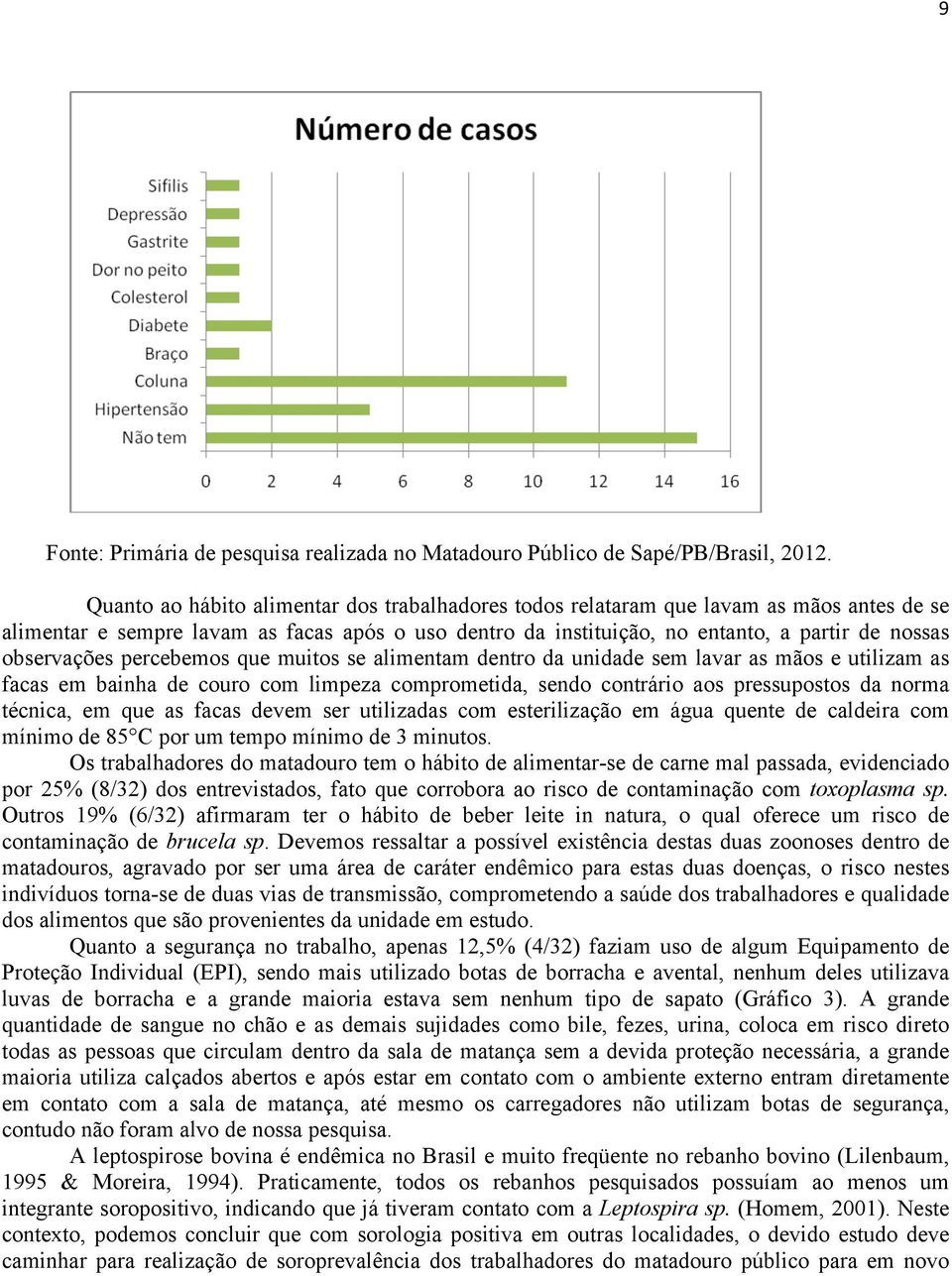 observações percebemos que muitos se alimentam dentro da unidade sem lavar as mãos e utilizam as facas em bainha de couro com limpeza comprometida, sendo contrário aos pressupostos da norma técnica,