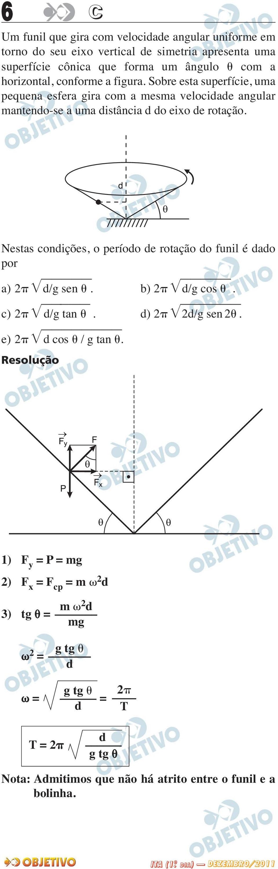 Sobre esta superfície, uma pequena esfera gira com a mesma velocidade angular mantendo-se a uma distância d do eixo de rotação.