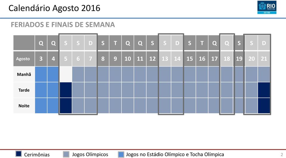 12 13 14 15 16 17 18 19 20 21 Manhã Tarde Noite Cerimônias