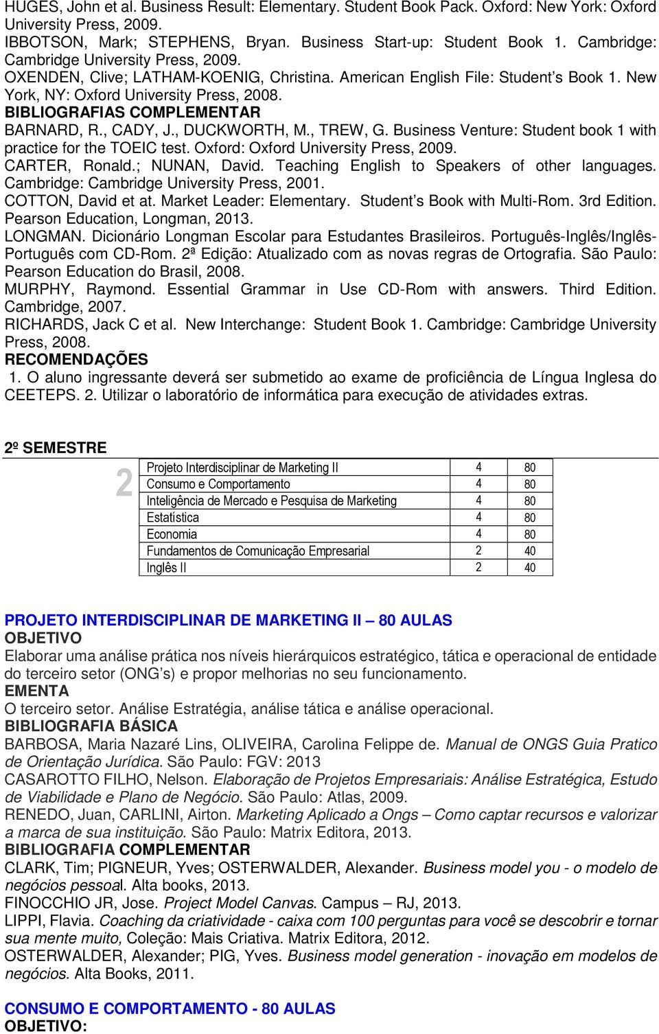 BIBLIOGRAFIAS COMPLR BARNARD, R., CADY, J., DUCKWORTH, M., TREW, G. Business Venture: Student book 1 with practice for the TOEIC test. Oxford: Oxford University Press, 2009. CARTER, Ronald.