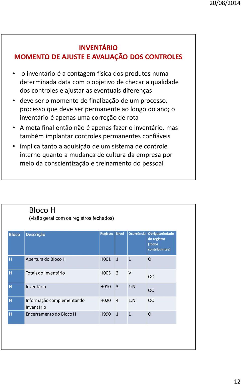 inventário, mas também implantar controles permanentes confiáveis implica tanto a aquisição de um sistema de controle interno quanto a mudança de cultura da empresa por meio da conscientização e