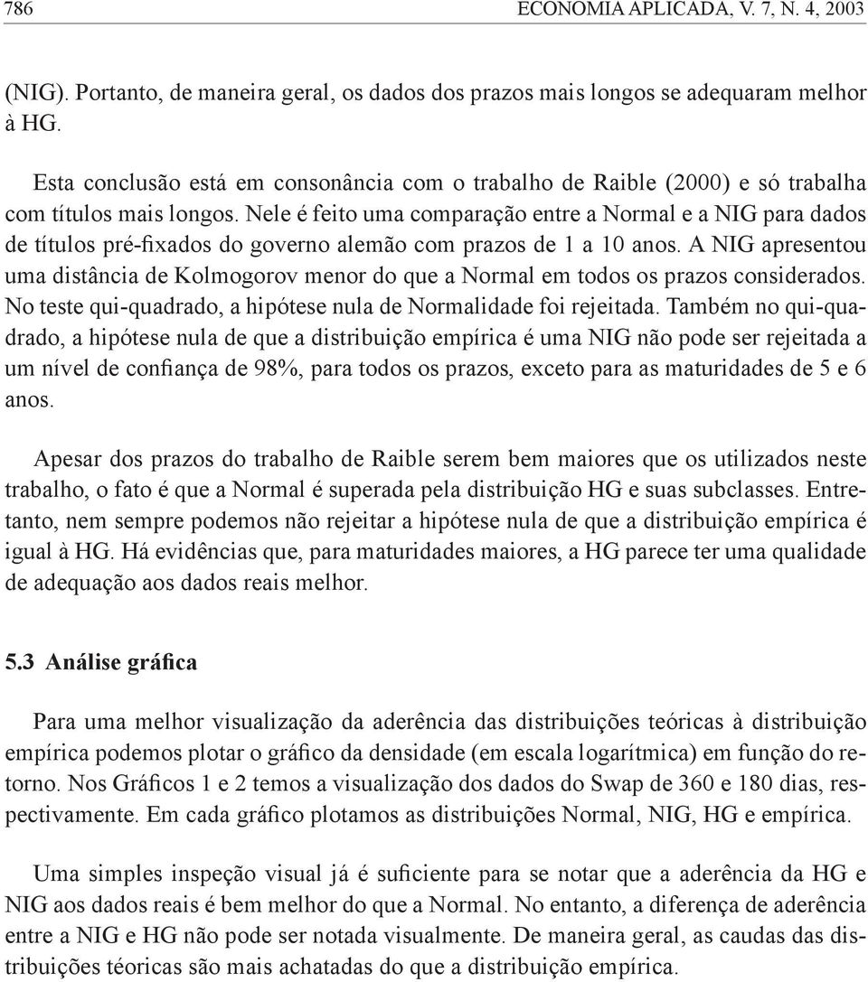 Nele é feito uma comparação entre a Normal e a NIG para dados de títulos pré-fixados do governo alemão com prazos de 1 a 10 anos.