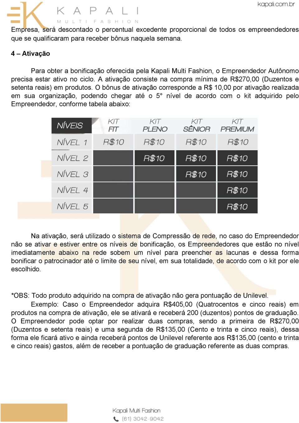 A ativação consiste na compra mínima de R$270,00 (Duzentos e setenta reais) em produtos.