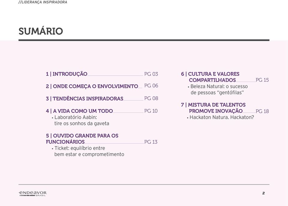 bem estar e comprometimento PG 03 PG 06 PG 08 PG 10 PG 13 6 CULTURA E VALORES COMPARTILHADOS Beleza