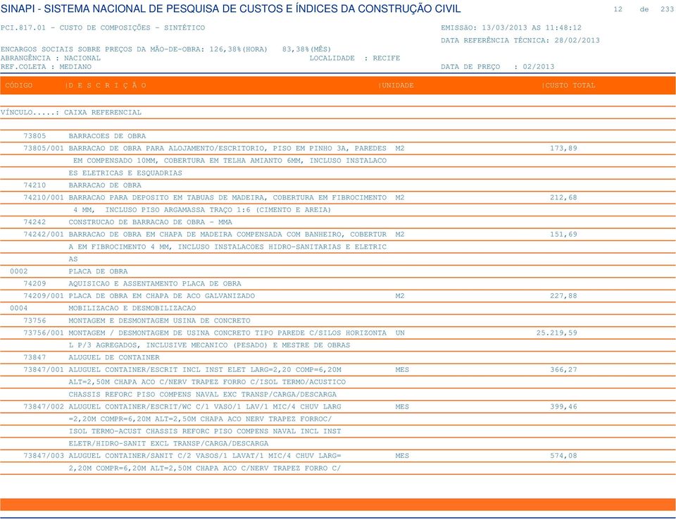 CONSTRUCAO DE BARRACAO DE OBRA - MMA 74242/001 BARRACAO DE OBRA EM CHAPA DE MADEIRA COMPENSADA COM BANHEIRO, COBERTUR M2 151,69 A EM FIBROCIMENTO 4 MM, INCLUSO INSTALACOES HIDRO-SANITARIAS E ELETRIC