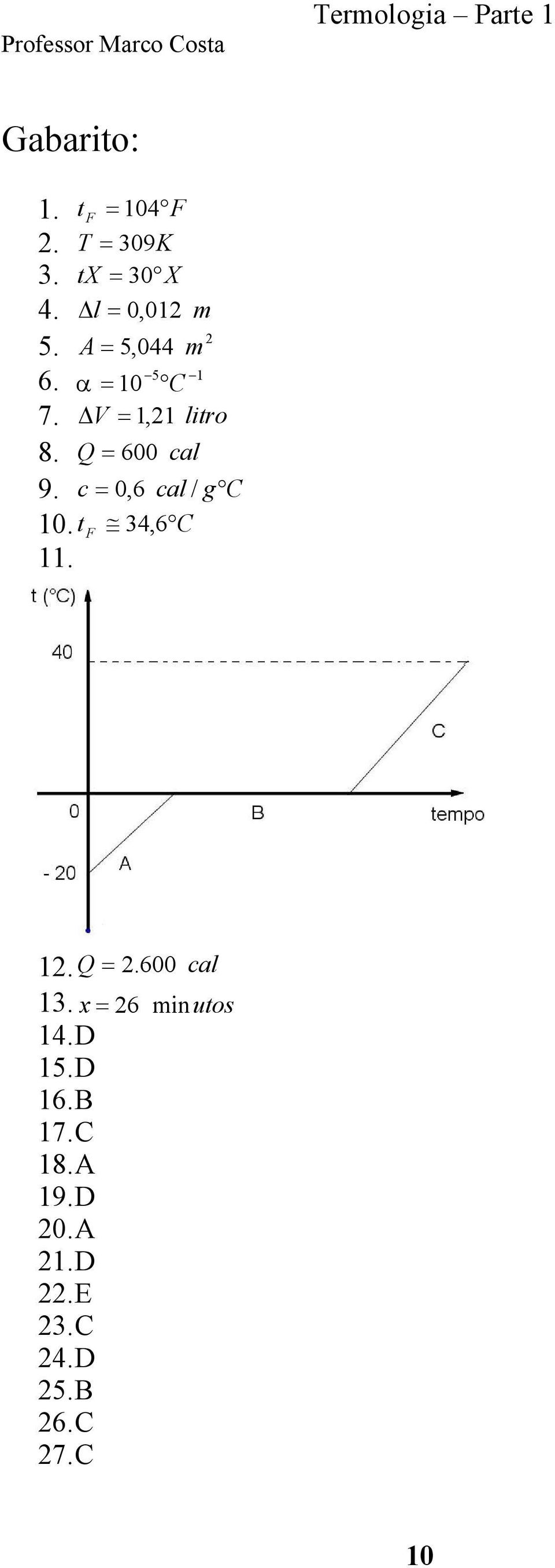 c 0,6 cal / g C 10. t F 34, 6 C 11. 12. Q 2. 600 cal 13.