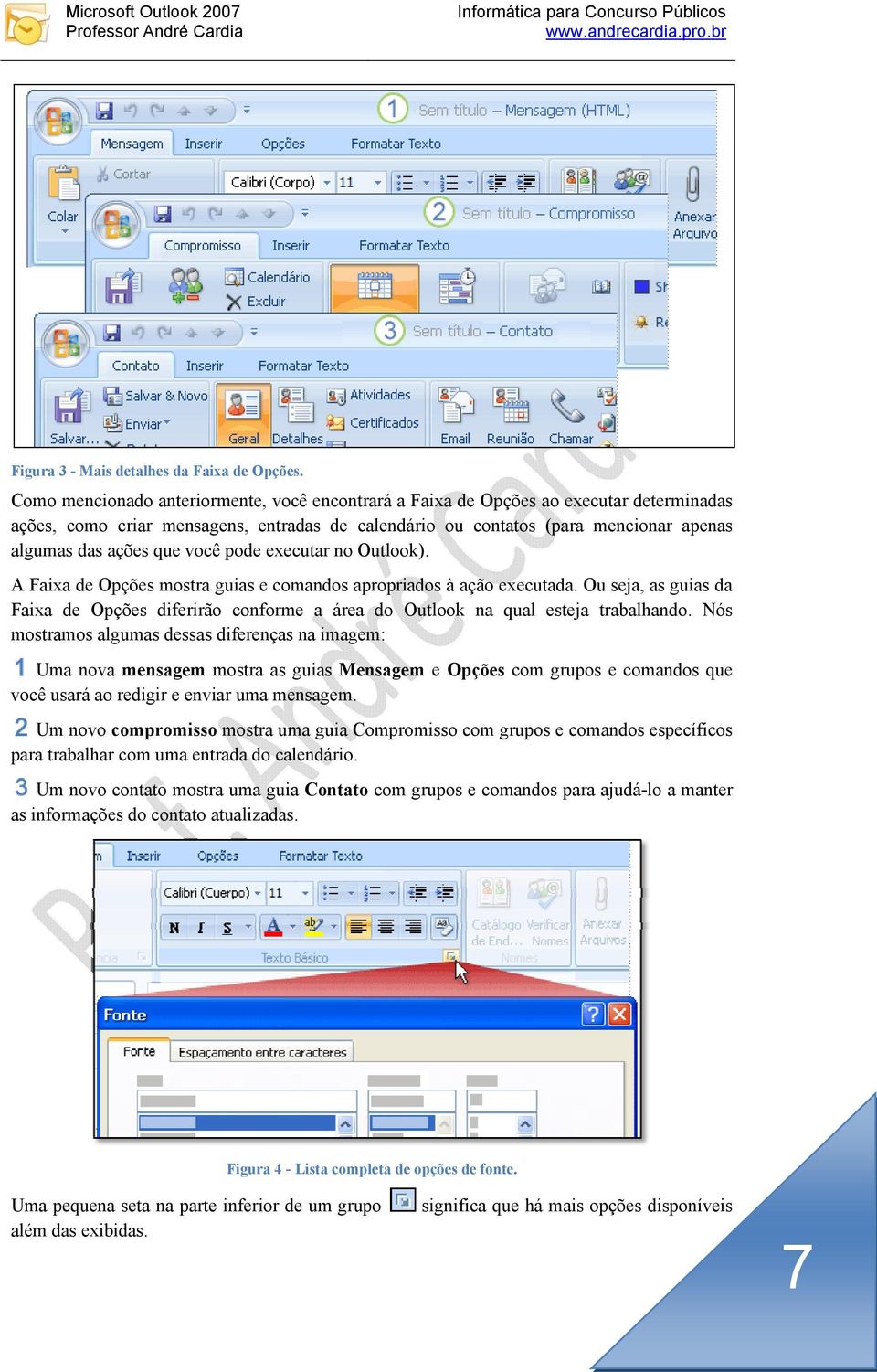 você pode executar no Outlook). A Faixa de Opções mostra guias e comandos apropriados à ação executada.