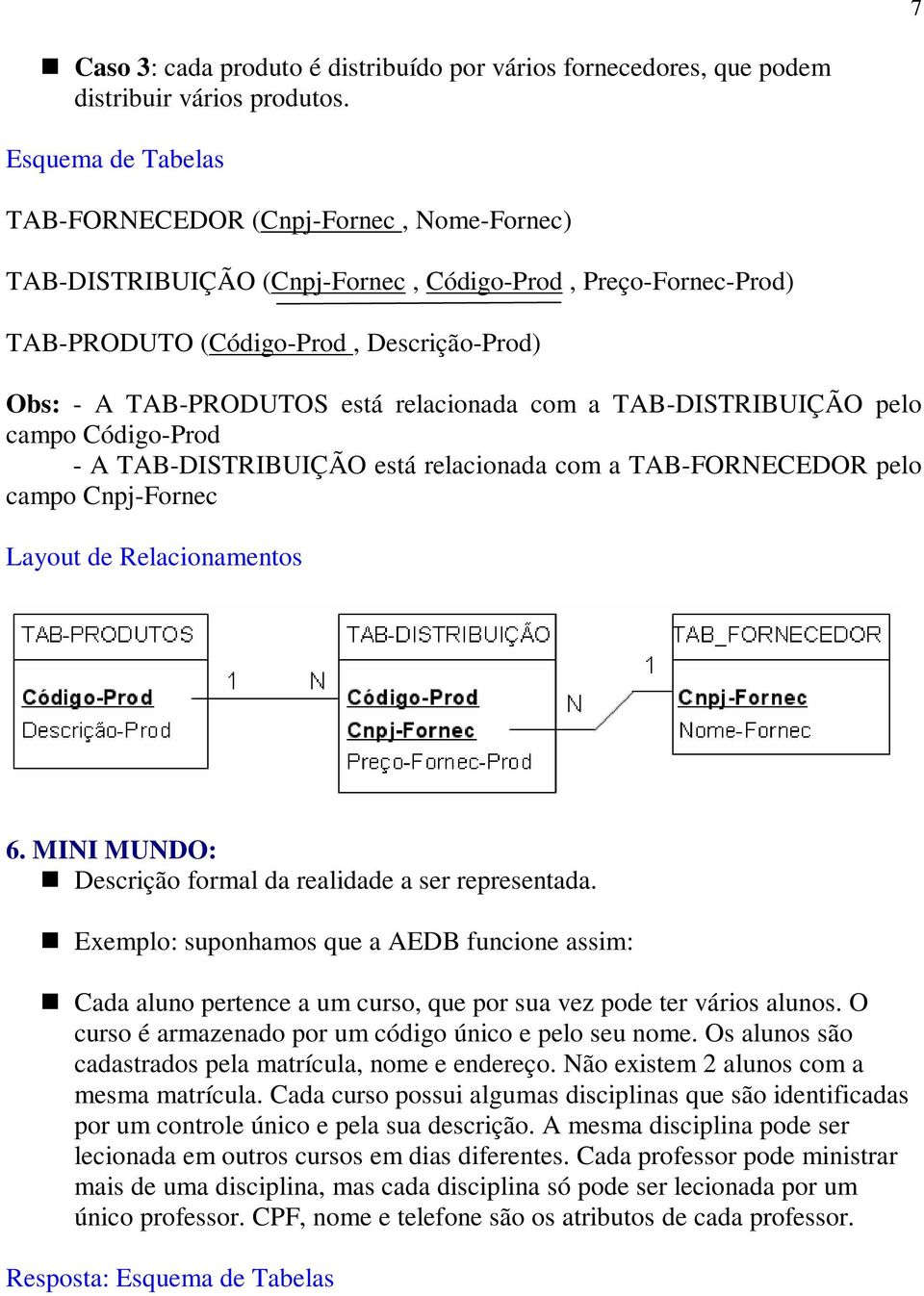 relacionada com a TAB-DISTRIBUIÇÃO pelo campo Código-Prod - A TAB-DISTRIBUIÇÃO está relacionada com a TAB-FORNECEDOR pelo campo Cnpj-Fornec Layout de Relacionamentos 6.