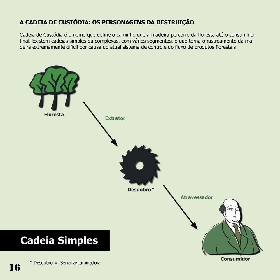 Existem cadeias simples ou complexas, com vários segmentos, o que torna o rastreamento da madeira