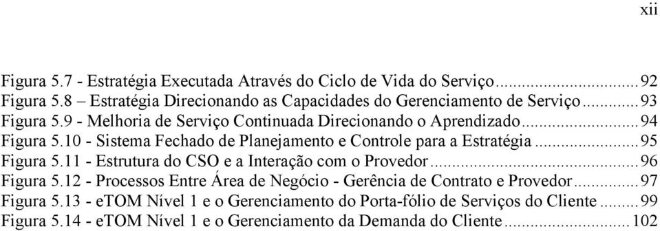 .. 95 Figura 5.11 - Estrutura do CSO e a Interação com o Provedor... 96 Figura 5.12 - Processos Entre Área de Negócio - Gerência de Contrato e Provedor.