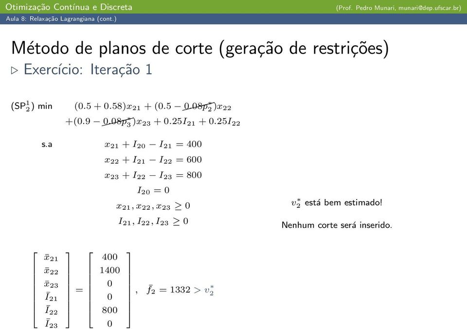 a x 21 + I 20 I 21 = 400 x 22 + I 21 I 22 = 600 x 23 + I 22 I 23 = 800 I 20 = 0 x 21, x 22, x 23 0