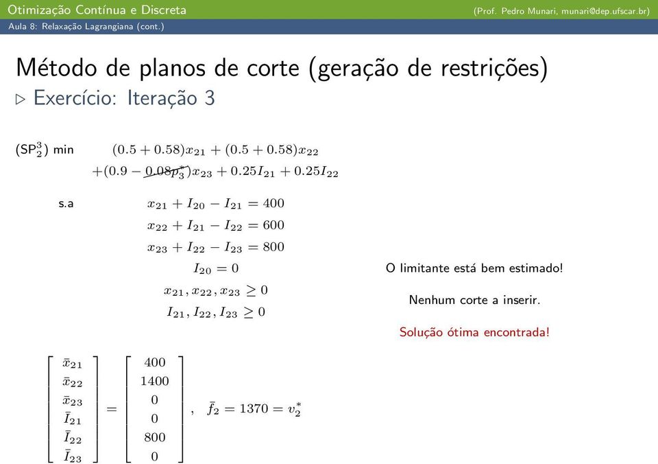 a x 21 + I 20 I 21 = 400 x 22 + I 21 I 22 = 600 x 23 + I 22 I 23 = 800 I 20 = 0 x 21, x 22, x 23 0 I 21, I