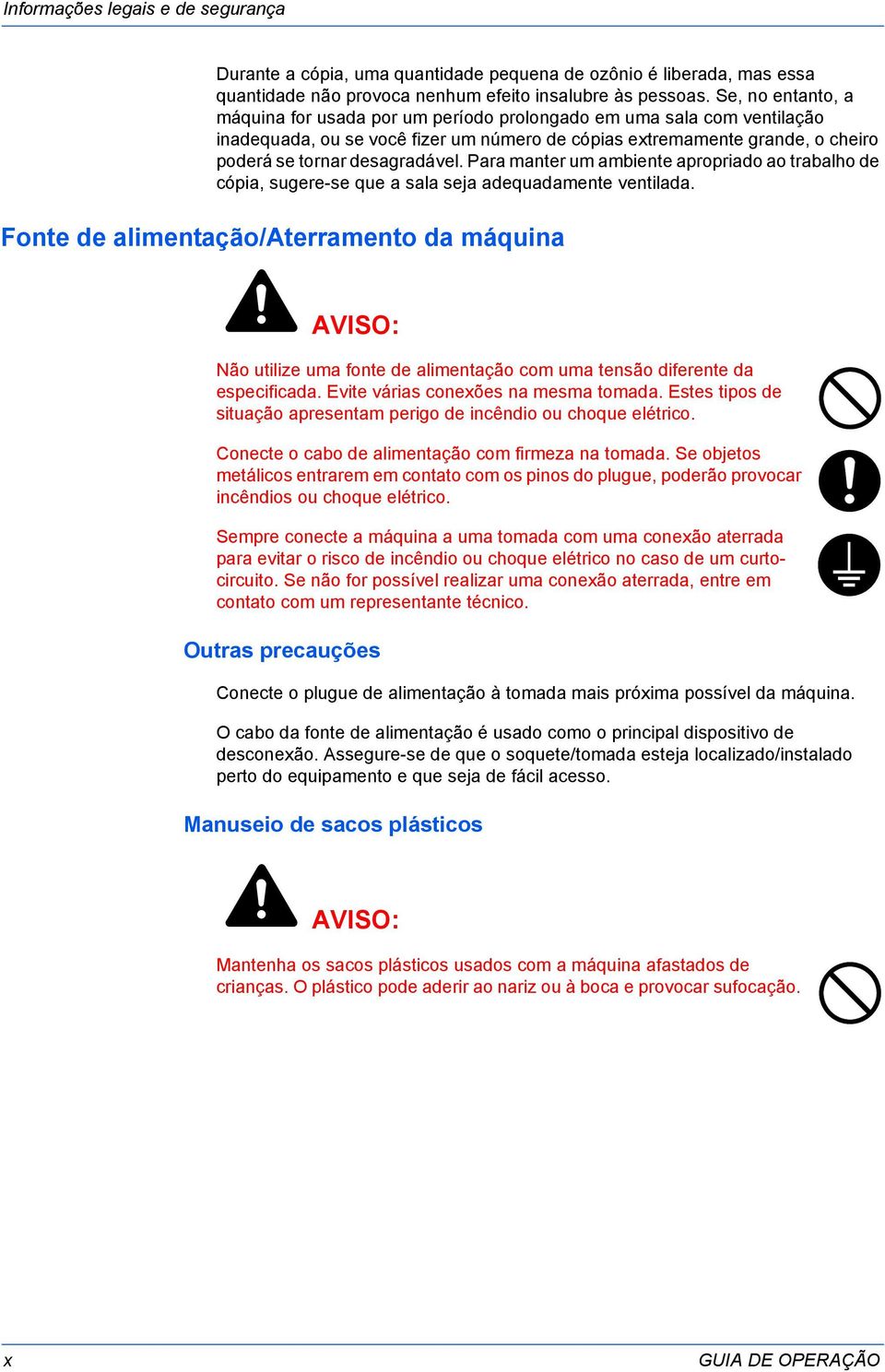 Para manter um ambiente apropriado ao trabalho de cópia, sugere-se que a sala seja adequadamente ventilada.