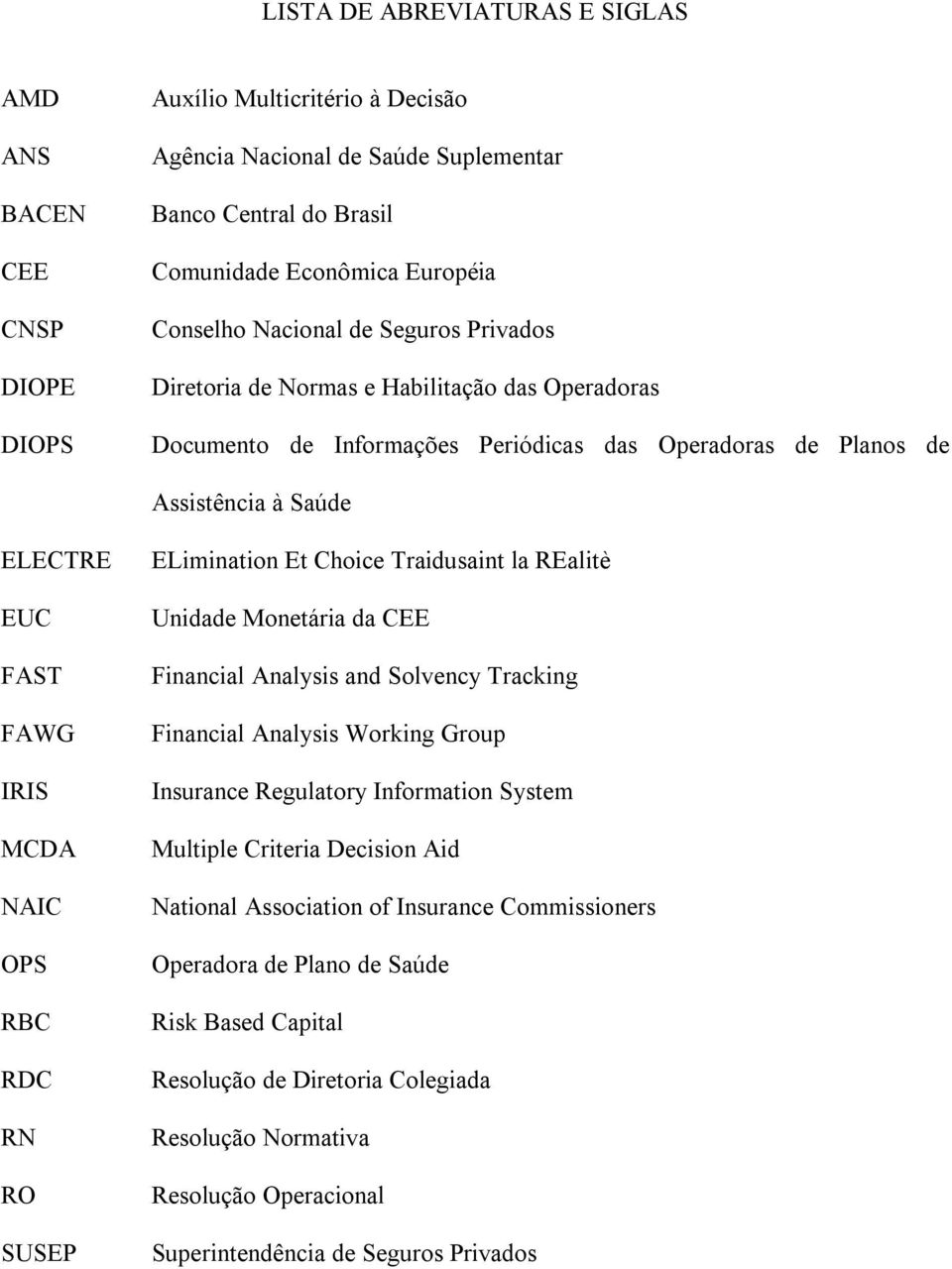 OPS RBC RDC RN RO SUSEP ELimination Et Choice Traidusaint la REalitè Unidade Monetária da CEE Financial Analysis and Solvency Tracking Financial Analysis Working Group Insurance Regulatory