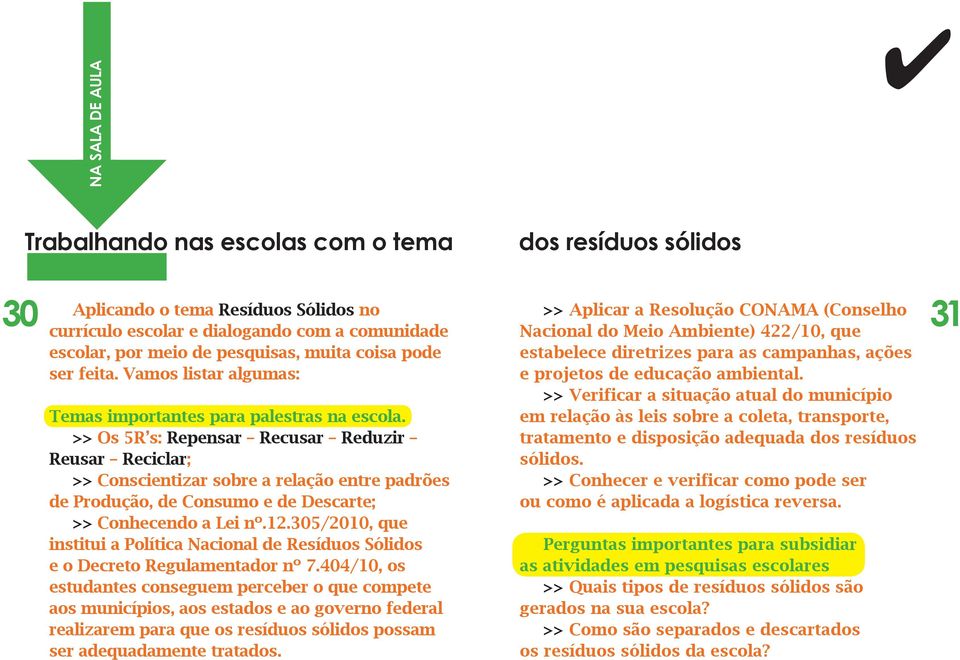 >> Os 5R s: Repensar Recusar Reduzir Reusar Recicar; >> Conscientizar sobre a reação entre padrões de Produção, de Consumo e de Descarte; >> Conhecendo a Lei nº.12.