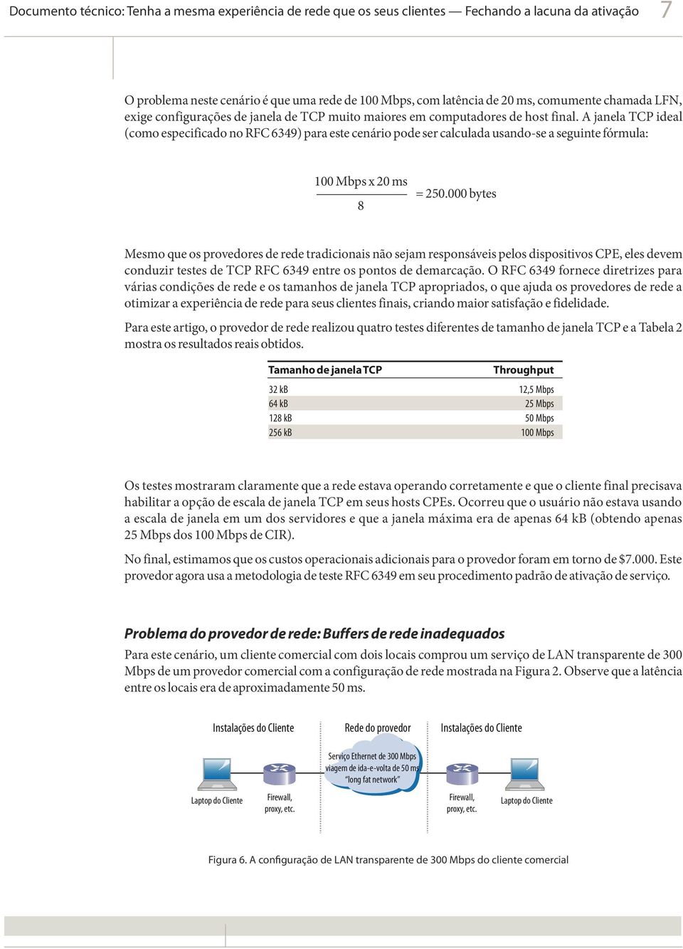 000 bytes 8 Mesmo que os provedores de rede tradicionais não sejam responsáveis pelos dispositivos CPE, eles devem conduzir testes de TCP RFC 6349 entre os pontos de demarcação.