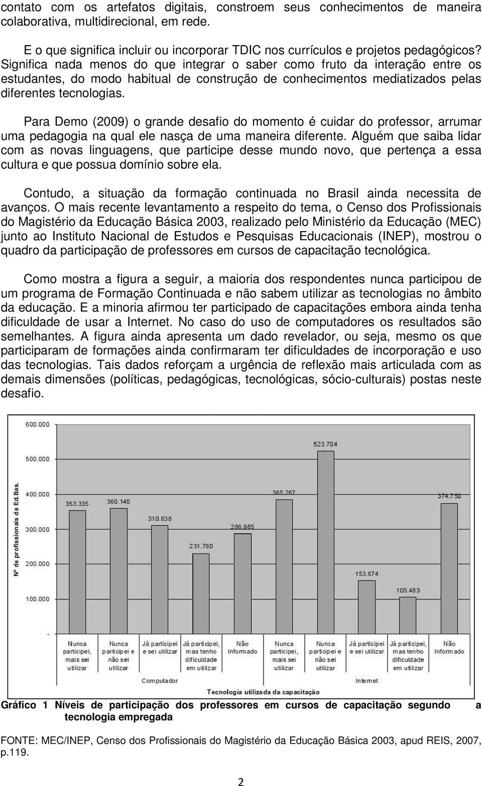 Para Demo (2009) o grande desafio do momento é cuidar do professor, arrumar uma pedagogia na qual ele nasça de uma maneira diferente.