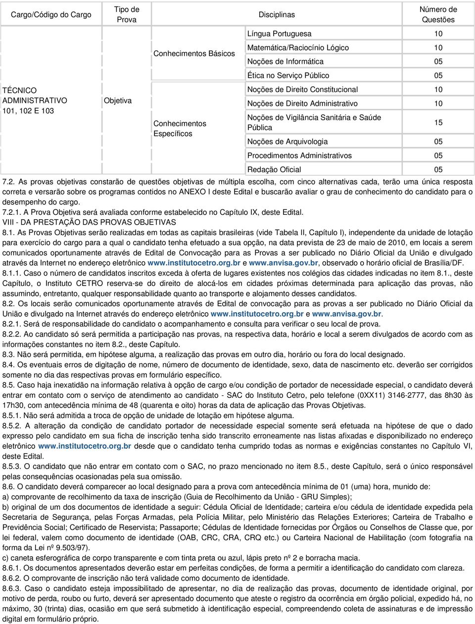 Pública 15 Noções de Arquivologia 05 Procedimentos Administrativos 05 Redação Oficial 05 7.2.