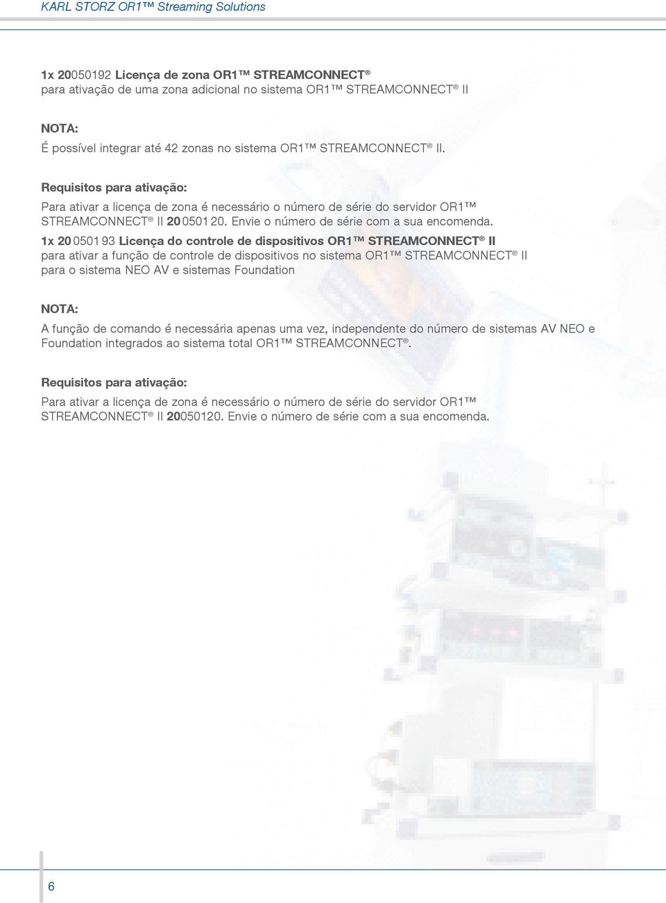 1x 20 0501 93 Licença do controle de dispositivos OR1 STREAMCONNECT II para ativar a função de controle de dispositivos no sistema OR1 STREAMCONNECT II para o sistema NEO AV e sistemas Foundation