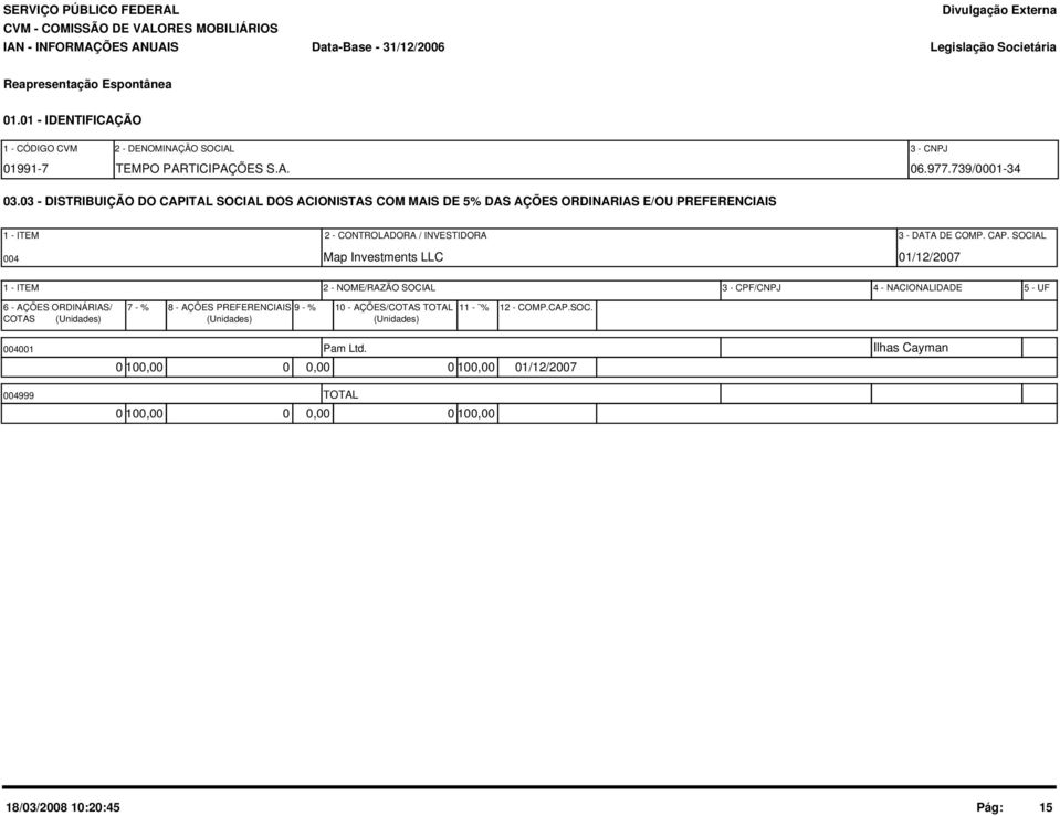 DATA DE COMP. CAP.