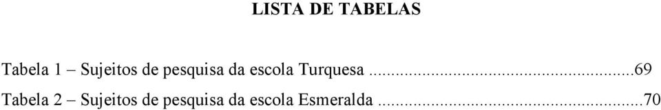 Turquesa...69 Tabela 2  Esmeralda.