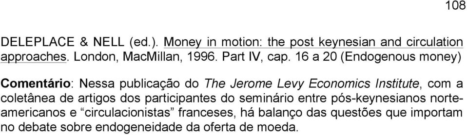 16 a 20 (Endogenous money) Comentário: Nessa publicação do The Jerome Levy Economics Institute, com a