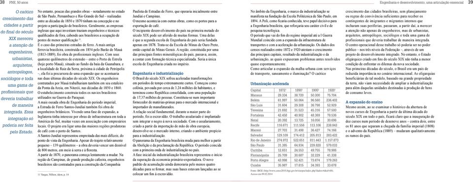 No entanto, poucas das grandes obras notadamente no estado de São Paulo, Pernambuco e Rio Grande do Sul realizadas entre as décadas de 1850 e 1870 tinham na concepção e no projeto a participação de