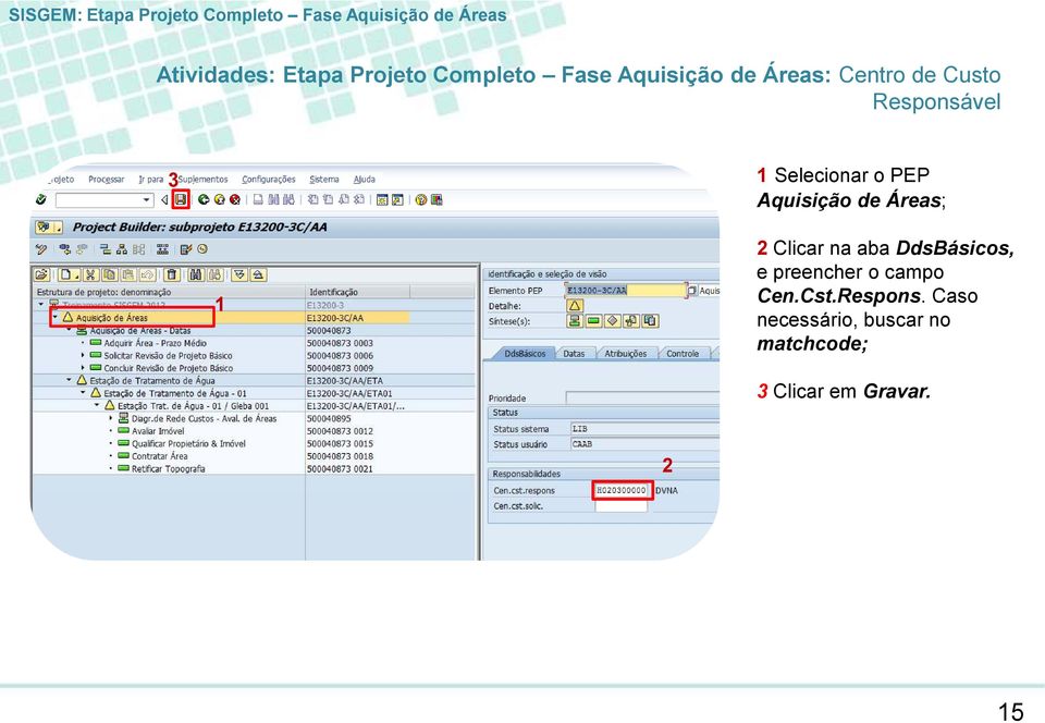 Áreas; Clicar na aba DdsBásicos, e preencher o campo Cen.Cst.