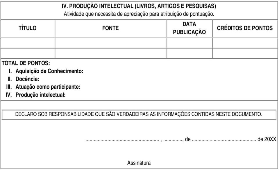 atribuição de pontuação. FONTE DATA PUBLICAÇÃO CRÉDITOS DE PONTOS TOTAL DE PONTOS: I.