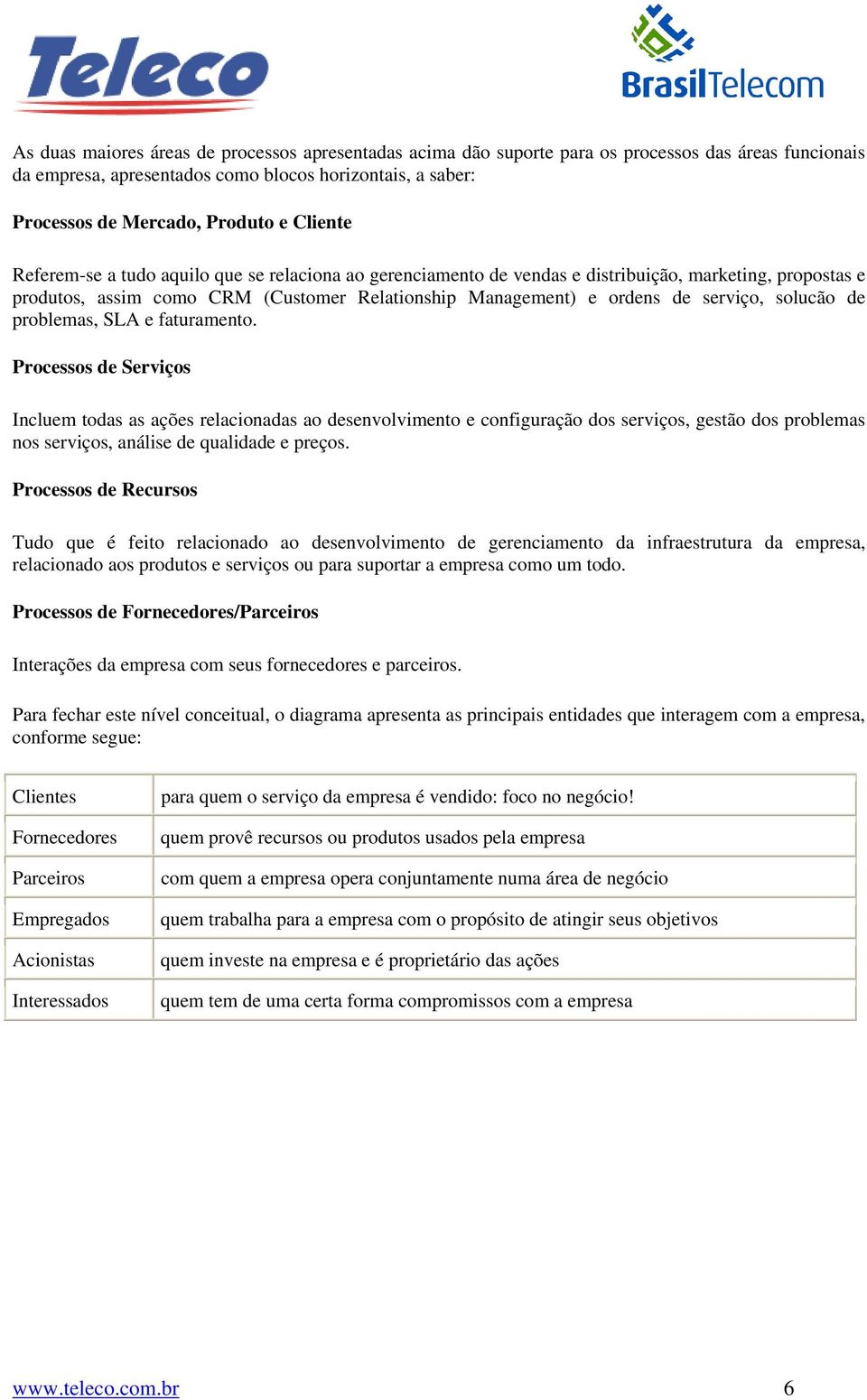 solucão de problemas, SLA e faturamento.