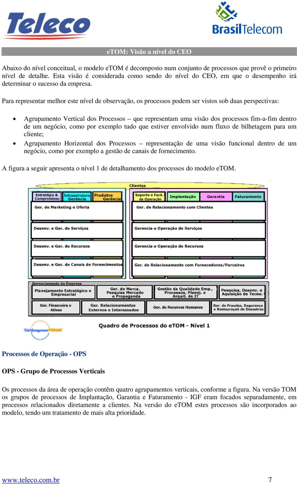 Para representar melhor este nível de observação, os processos podem ser vistos sob duas perspectivas: Agrupamento Vertical dos Processos que representam uma visão dos processos fim-a-fim dentro de