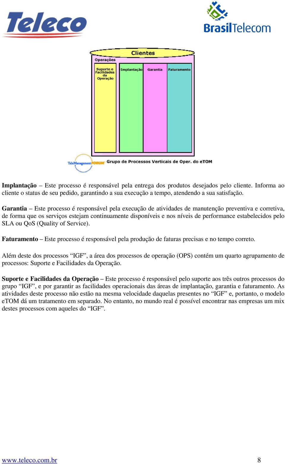 estabelecidos pelo SLA ou QoS (Quality of Service). Faturamento Este processo é responsável pela produção de faturas precisas e no tempo correto.