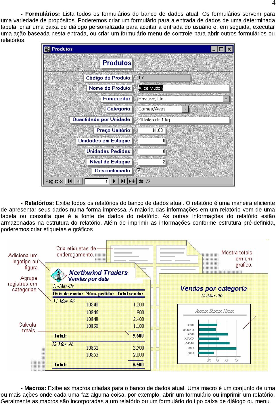 nesta entrada, ou criar um formulário menu de controle para abrir outros formulários ou relatórios. - Relatórios: Exibe todos os relatórios do banco de dados atual.