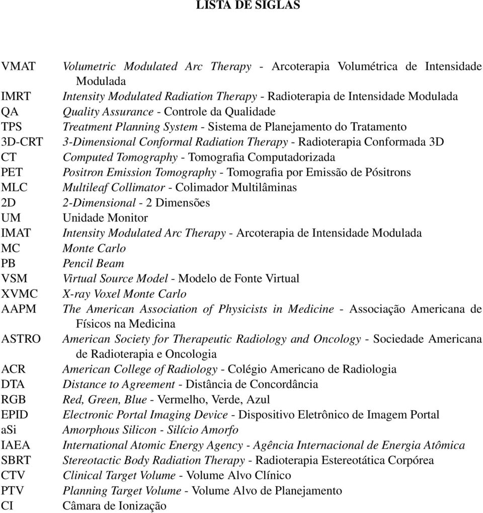 Tratamento 3-Dimensional Conformal Radiation Therapy - Radioterapia Conformada 3D Computed Tomography - Tomografia Computadorizada Positron Emission Tomography - Tomografia por Emissão de Pósitrons