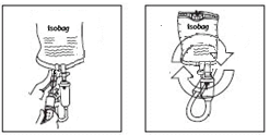 Instruções para a abertura da bolsa de Isofarma água para injeção A Solução é acondicionada em bolsas, em SISTEMA FECHADO, para administração intravenosa usando equipo estéril.