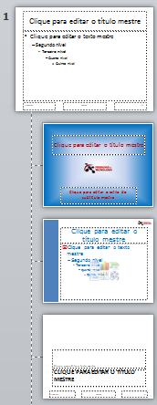 Abaixo você vê duas figuras, uma com um Slide Mestre padrão (à esquerda) e outra com um Slide Mestre configurado conforme necessidades da apresentação (à direita).